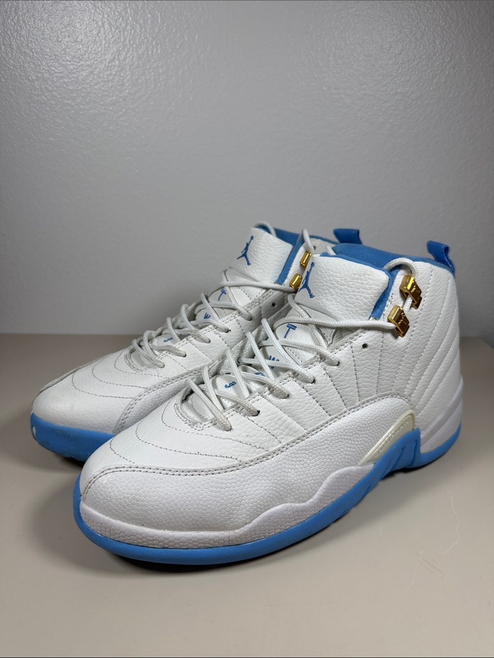 Jordan Retro High White and University Blue with Gold Eyelets